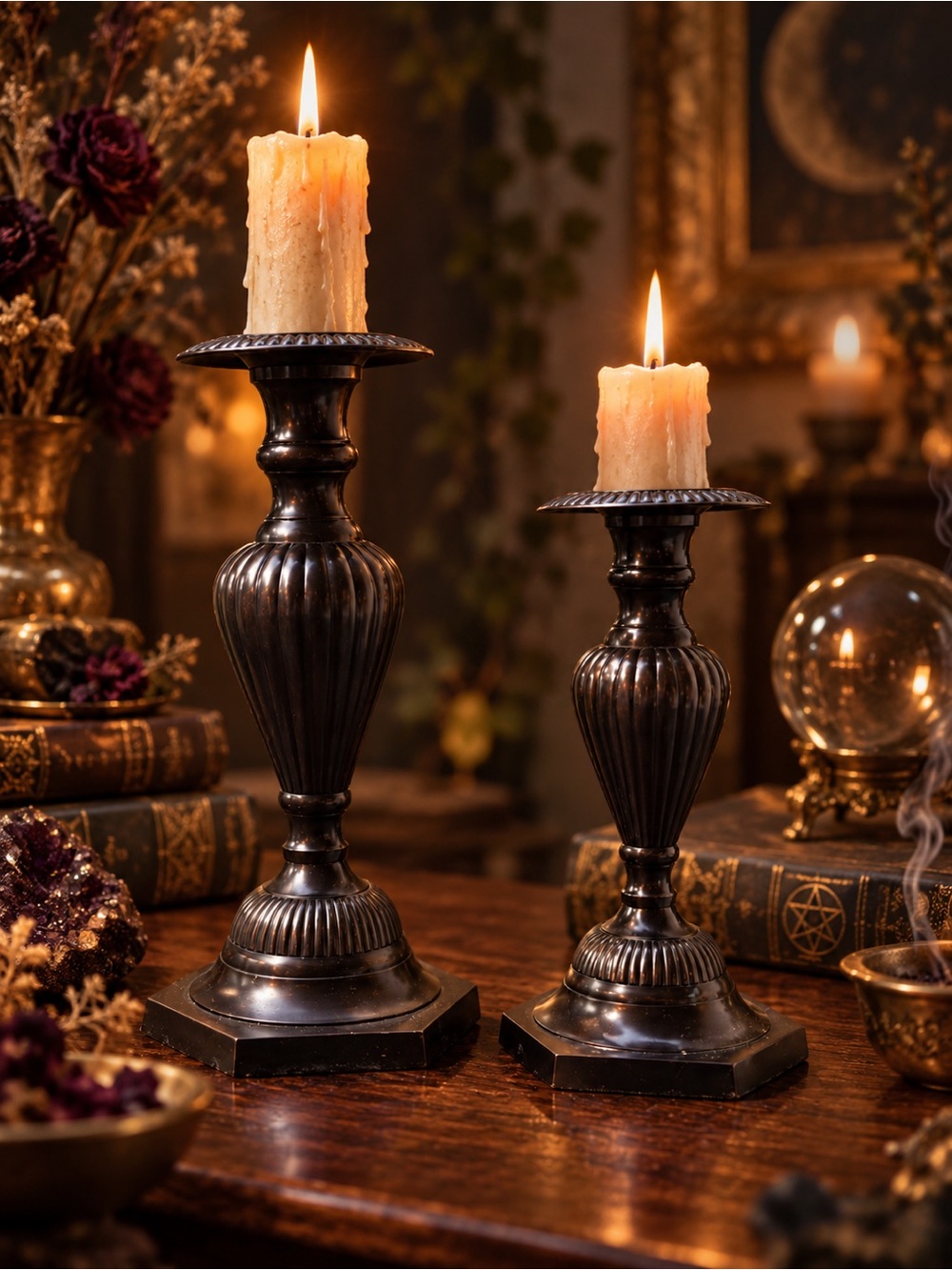 Classic Black Metal Candlestick Pair - Elegant Home Accent